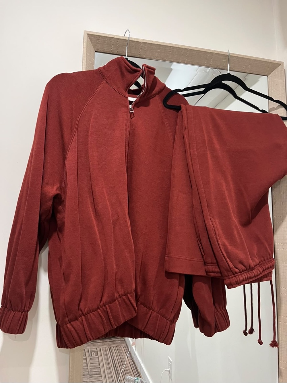 Zara Women's Red Zip-Front Sweatpants and zip up jacket set size XL